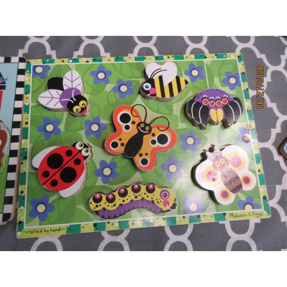 Melissa & Doug and Circo Wooden Puzzle Lot Farm Pets Insects Toddler Toys 3pc